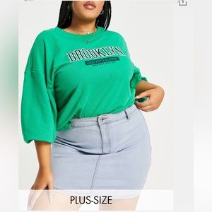 NWT DTT Plus Clara high waisted stretch denim skirt in light blue from ASOS